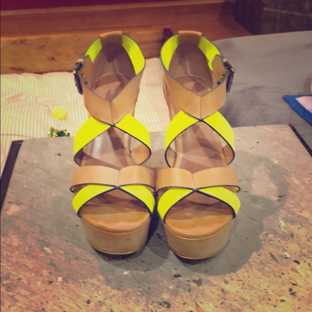 Patent and leather wedges
